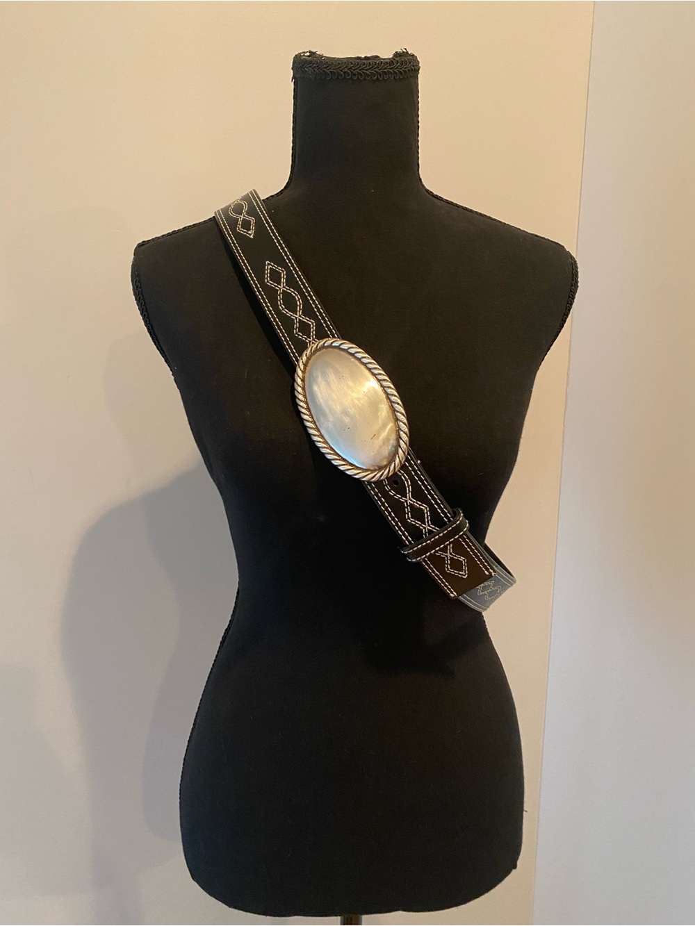 Calvin Klein Black Leather Belt with Silver Oval Buckle